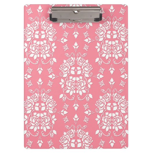 Roze en Witte Rozen Bloemendamask Patroon Klembord (Voorkant)