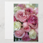 Roze en witte rozen briefpapier (Voorkant / Achterkant)