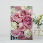 Roze en witte rozen briefpapier (Staand voorkant)