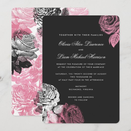 roze en witte rozen bruiloft kaart (Voorkant / Achterkant)