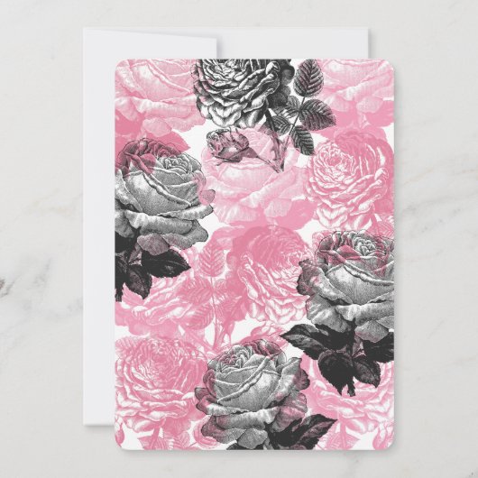 roze en witte rozen bruiloft kaart (Achterkant)