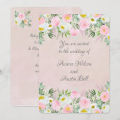 Roze en witte rozen bruiloft kaart (Voorkant / Achterkant)