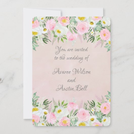 Roze en witte rozen bruiloft kaart (Voorkant)