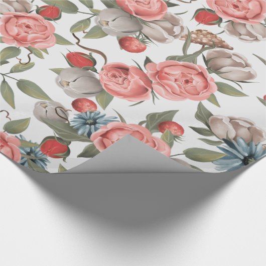 Roze en witte rozen cadeaupapier (Hoek)