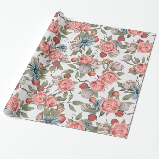 Roze en witte rozen cadeaupapier (Uitgerold)