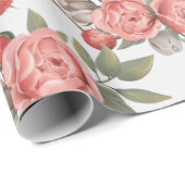 Roze en witte rozen cadeaupapier (Rol Hoek)