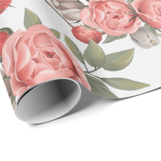 Roze en witte rozen cadeaupapier (Rol Hoek)