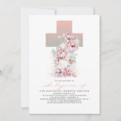 Roze en witte rozen Elegant modern meisje Baptisme Kaart (Voorkant)