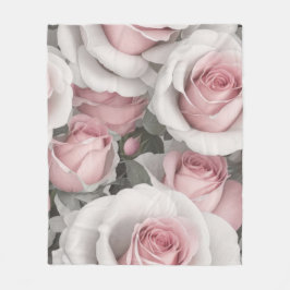 Roze en witte rozen fleece deken