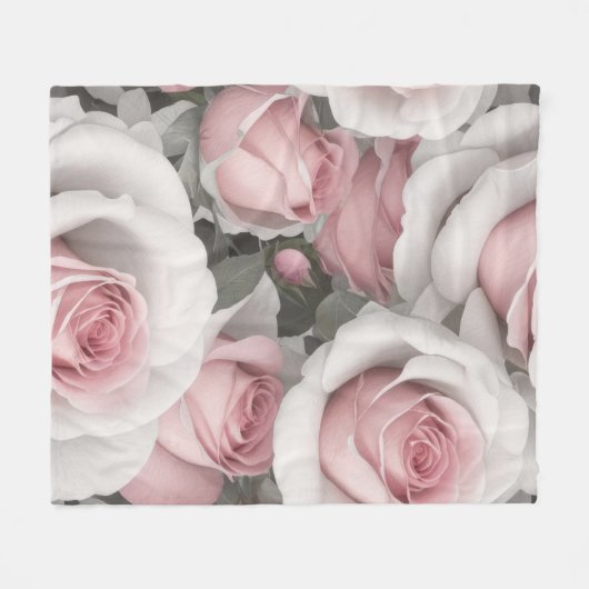Roze en witte rozen fleece deken (Voorkant (Horizontaal))