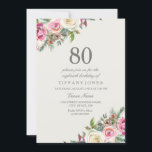 Roze en witte rozen Floral 80th Birthday Invite Kaart<br><div class="desc">Roze en witte rozen Floral 80th Birthday Nodig prachtig elegant floral waterverf design Volledig  / gepersonaliseerd</div>