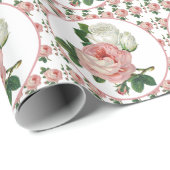Roze en witte  Rozen / Floral Cadeaupapier (Rol Hoek)