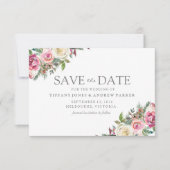 Roze en witte rozen Floral sparen de Datum Save The Date (Voorkant)