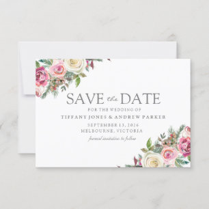 Roze en witte rozen Floral sparen de Datum Save The Date