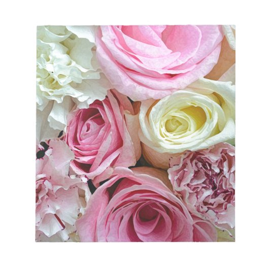 Roze en witte rozen florale bouquet notitieblok (Voorkant)