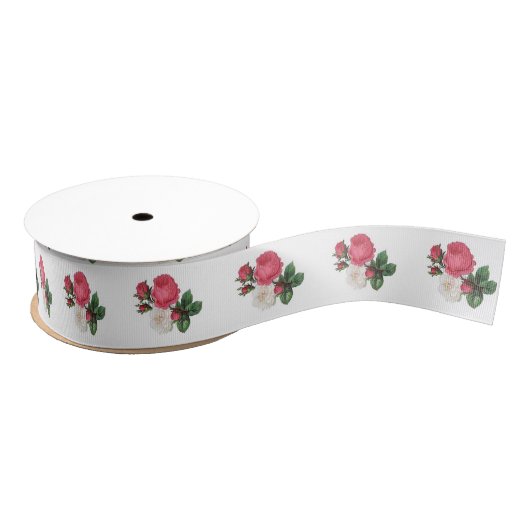 Roze en witte Rozen Grosgrain lint 1,5 inch (Spoel)