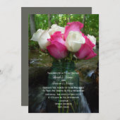 Roze en witte rozen in Mason Jar op Waterval Kaart (Voorkant / Achterkant)