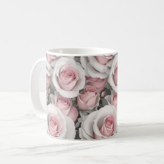 Roze en witte rozen koffiemok (Voorkant links)