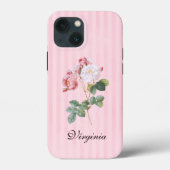  roze en witte rozen op roze strepen Case-Mate iPhone case (Achterkant)
