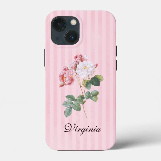  roze en witte rozen op roze strepen Case-Mate iPhone case (Achterkant)