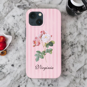  roze en witte rozen op roze strepen Case-Mate iPhone case
