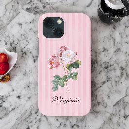  roze en witte rozen op roze strepen Case-Mate iPhone case