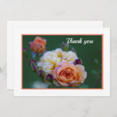 Roze en witte rozen plat bedankje bedankkaart (Voorkant / Achterkant)