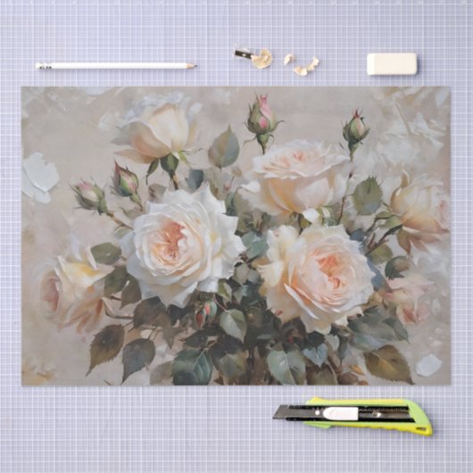 Roze en Witte Rozen Print Decoupage / Tissuepapier (Craft)