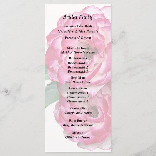 Roze en witte rozen programmakaart (Achterkant)