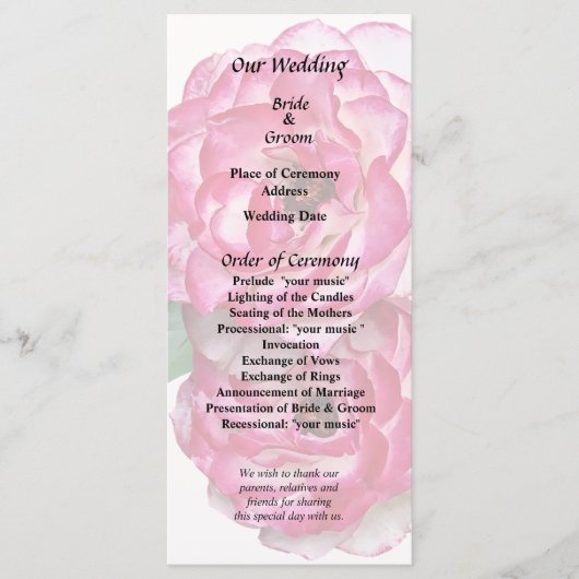 Roze en witte rozen programmakaart (Voorkant)