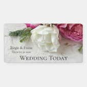 Roze en witte rozen spandoek (Horizontaal)