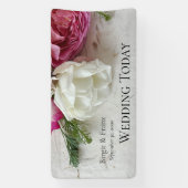 Roze en witte rozen spandoek (Verticaal)