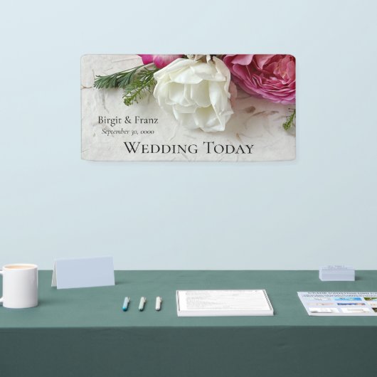 Roze en witte rozen spandoek (Beurs)