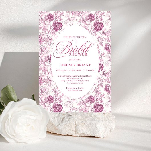 Roze en Witte Rozen Toile Bruidsdouche Kaart