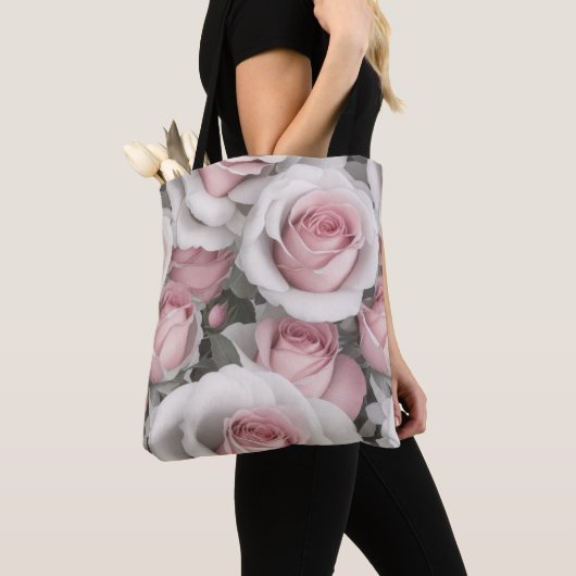 Roze en witte rozen tote bag (Dichtbij)
