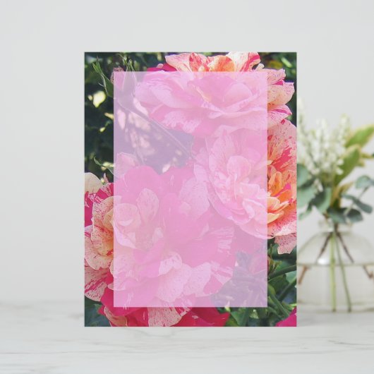 Roze en Witte Rozen Tuin Art Paper (Staand voorkant)