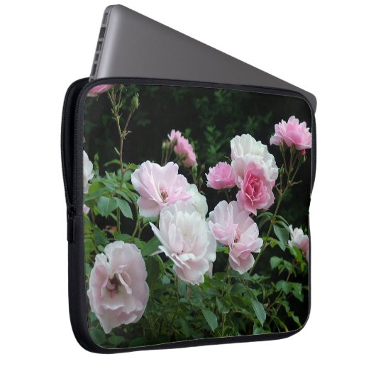  roze en witte rozenbloemen. Floral foto Laptop Sleeve (Voorkant Rechts)