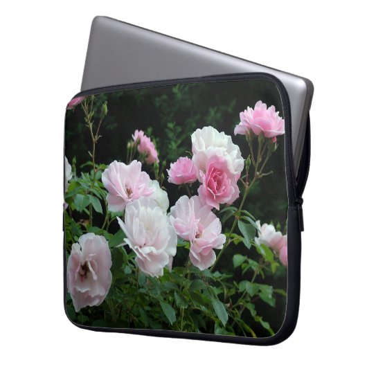  roze en witte rozenbloemen. Floral foto Laptop Sleeve (Voorkant Links)