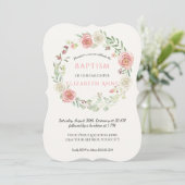Roze en witte rozenkrans kinderdoop baby meisje kaart (Staand voorkant)