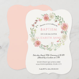 Roze en witte rozenkrans kinderdoop baby meisje kaart
