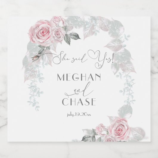 Roze en witte rozenwagentjes sparkling wijnetiket (Enkel label)