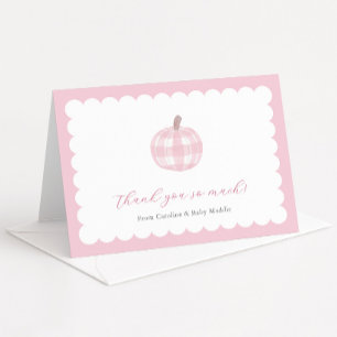 Roze en witte ruit pompoen babymadchen shower bedankkaart