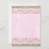 Roze en Witte Rustic Lace Wedding Invitations Kaart (Achterkant)