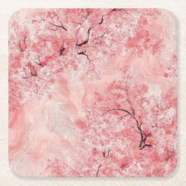 Roze en Witte Sakura Takken op Marineblauwe Aangep Kartonnen Onderzetters