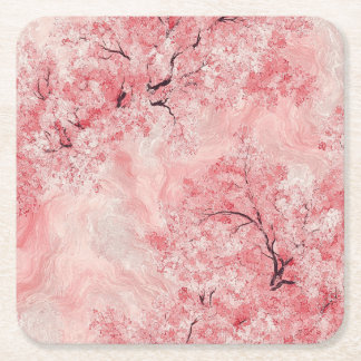 Roze en Witte Sakura Takken op Marineblauwe Aangep Kartonnen Onderzetters
