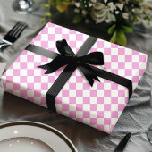 Roze en Witte Schaakbord Patroon Cadeaupapier