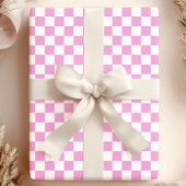 Roze en Witte Schaakbord Patroon Cadeaupapier