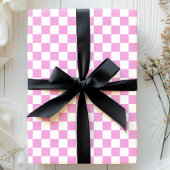 Roze en Witte Schaakbord Patroon Cadeaupapier