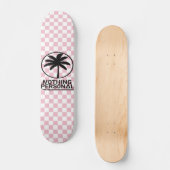 Roze en Witte Schaakbord Patroon Skateboard (Voorkant)