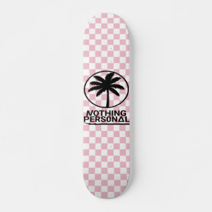Roze en Witte Schaakbord Patroon Skateboard